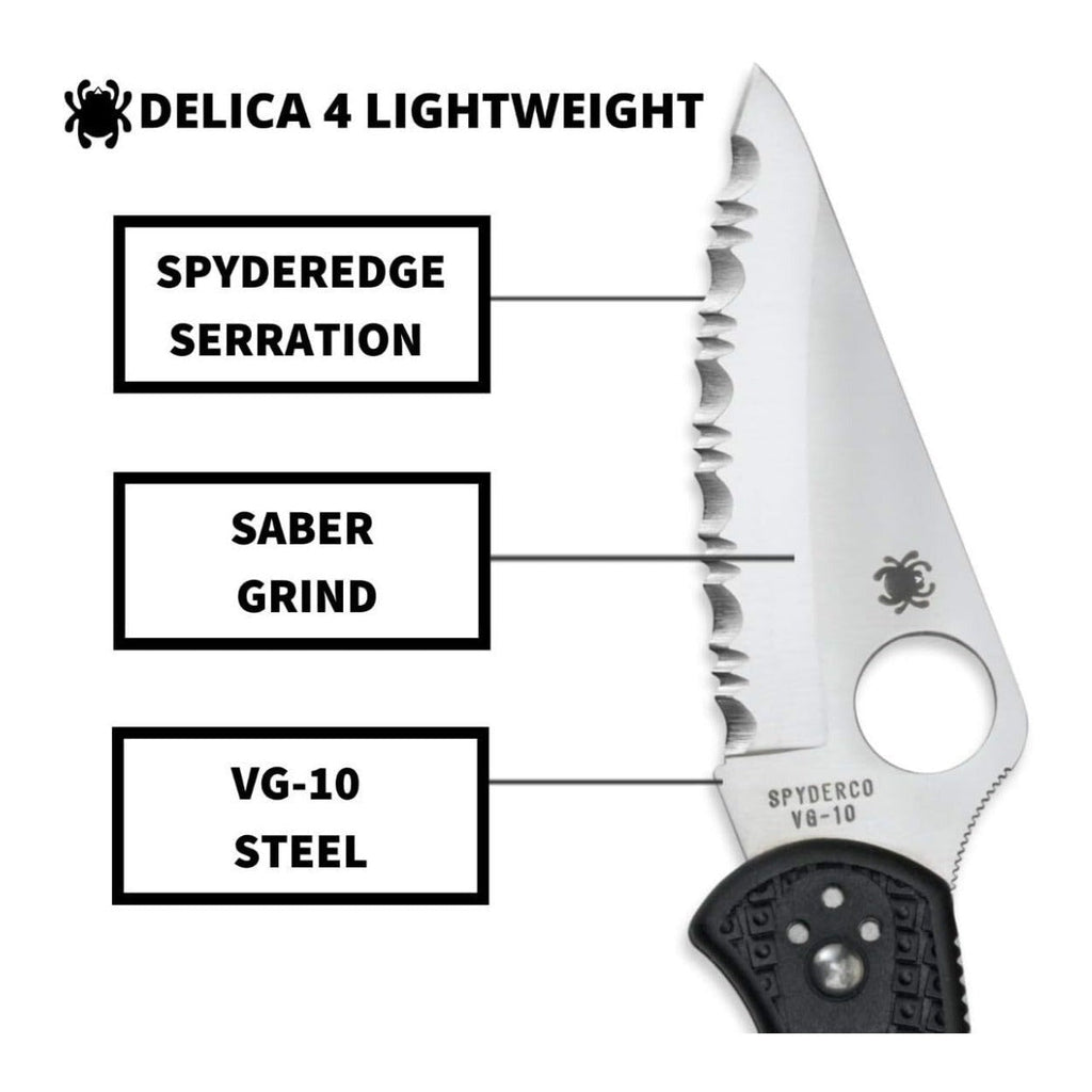 Spyderco Delica 4 Lightweight Serrated SpyderEdge Signature Folding Knife with FRN Handle (Black)