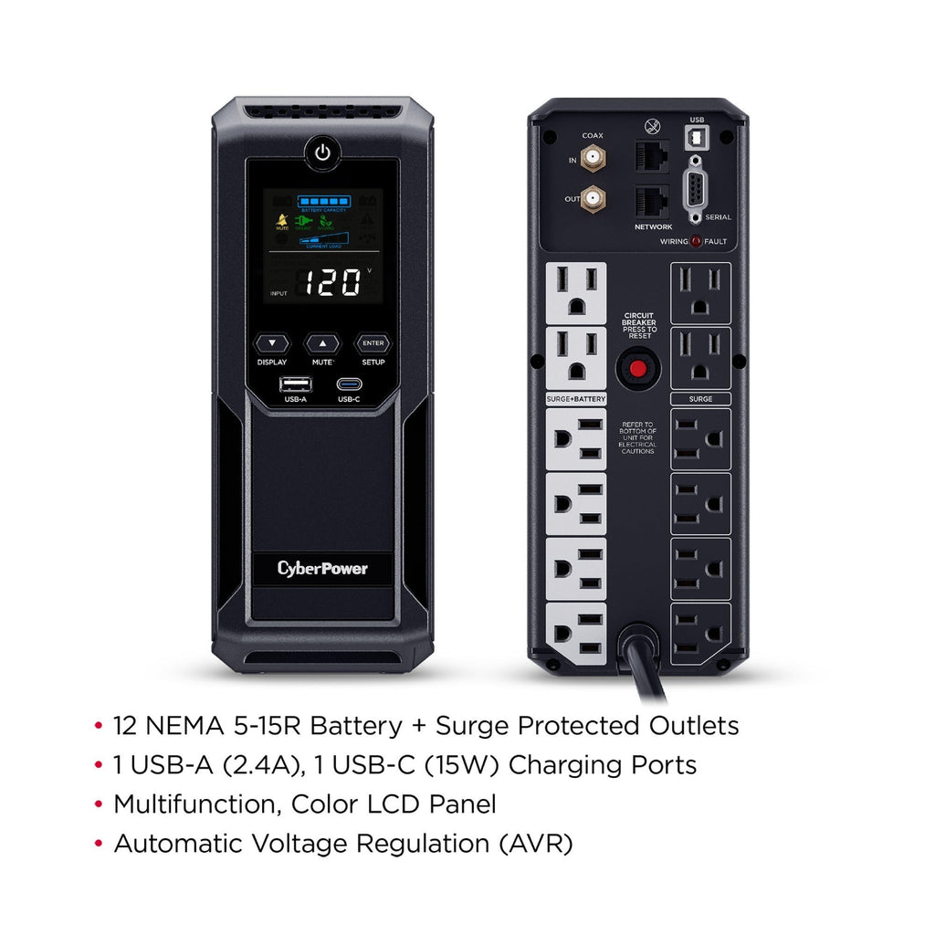 CyberPower CP1500AVRLCD3 Mini Tower UPS Battery Backup and Surge Protector