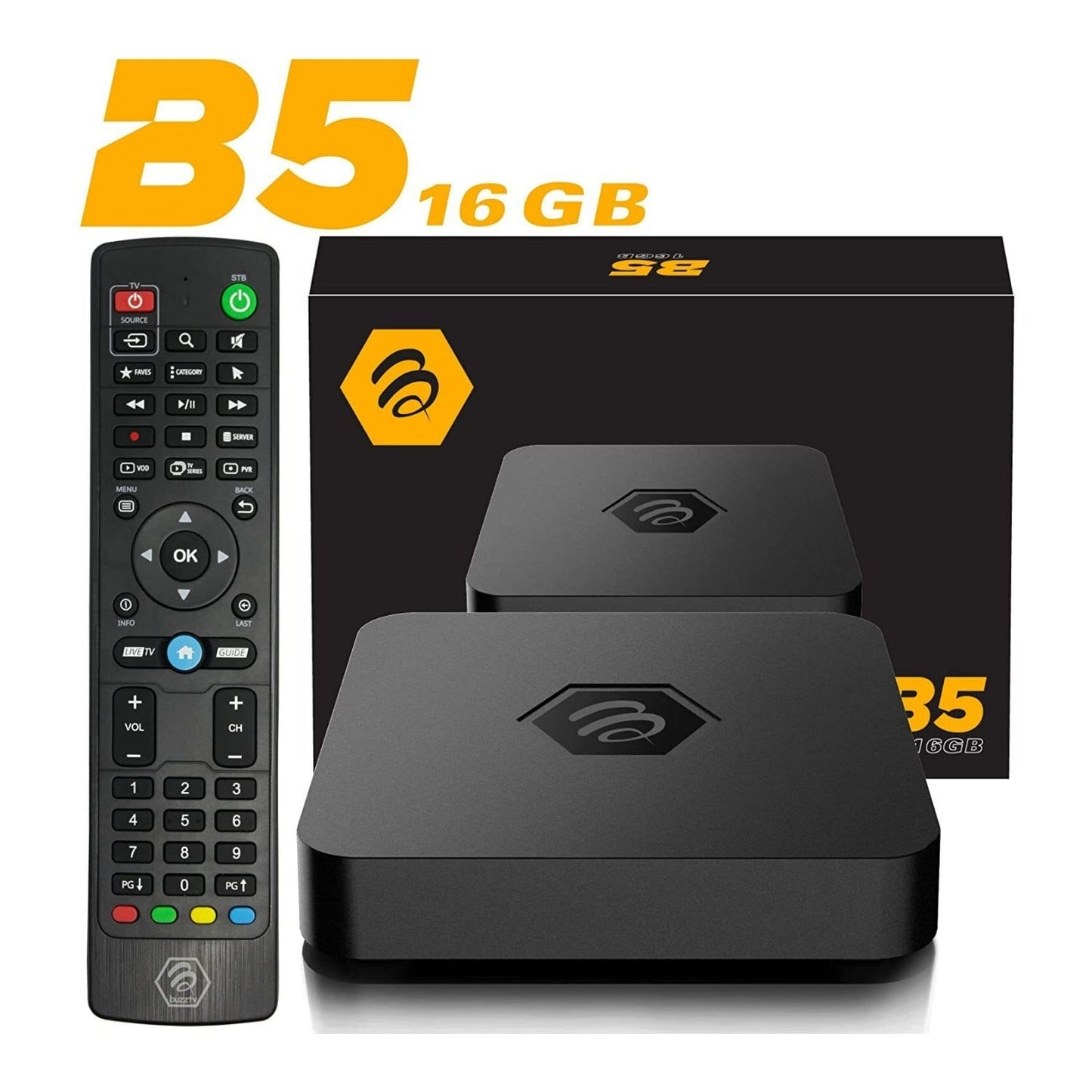 BuzzTV B5 Series with IR-100, HDMI Cable, and North American Power Supply