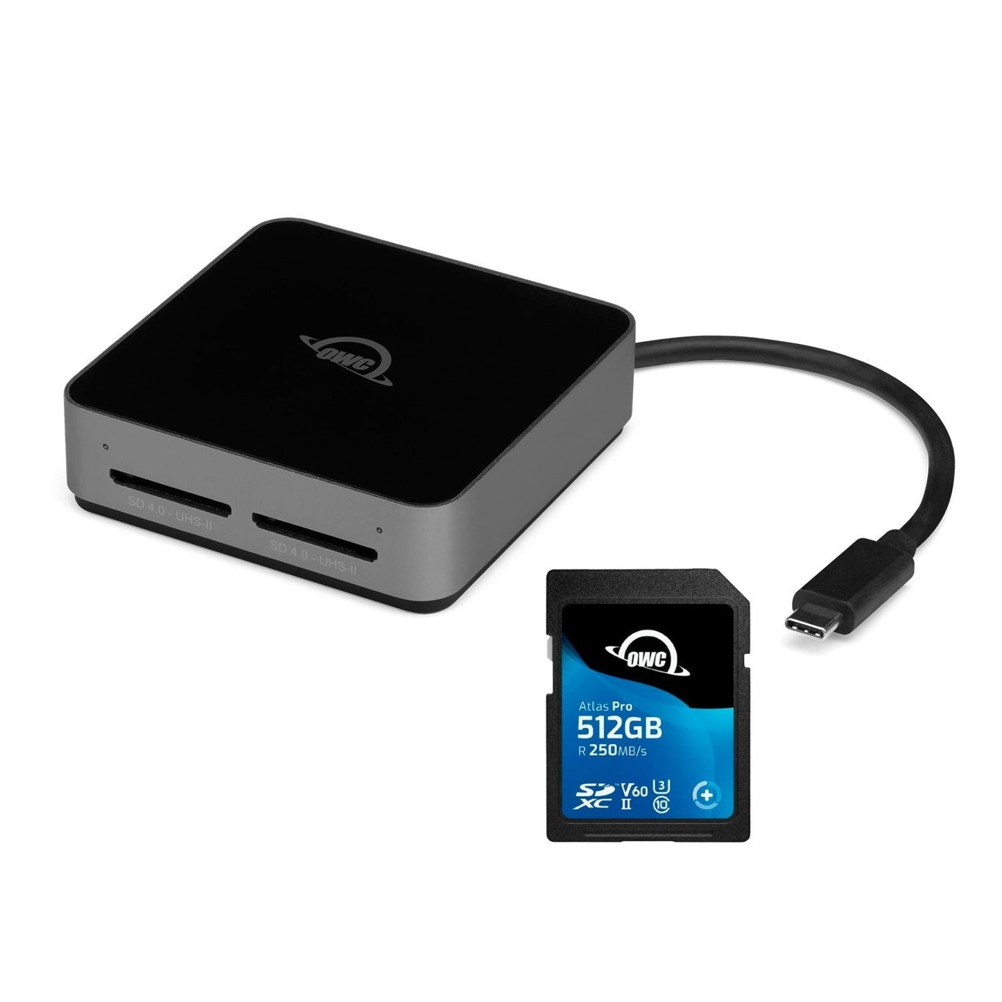 OWC 512GB Atlas Pro SDXC V60 UHS-II Memory Card with Dual SD-Slot SDXC UHS-II Card Reader