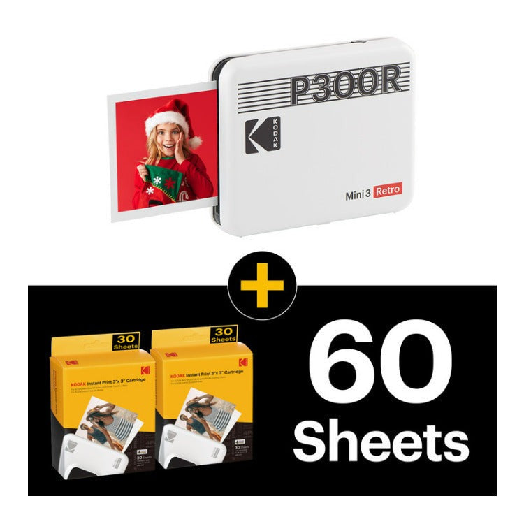 Kodak Mini 3 Retro Portable Instant Photo Printer Bundle (White, 3x3 Inch)
