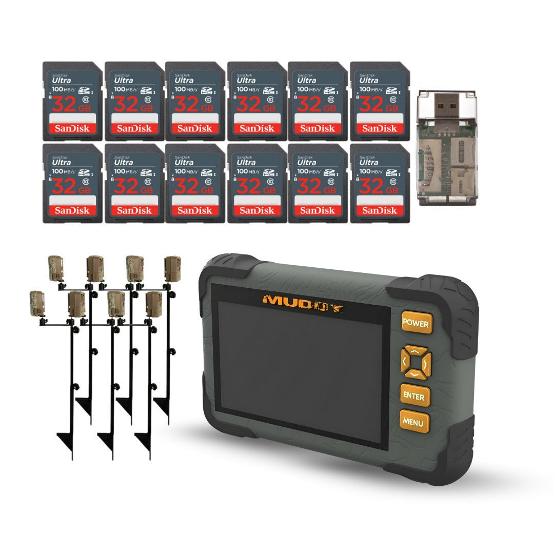 Muddy Dual Camera Ground Mount with Threaded Receiver (Black, 6-Pack) with SD Card Reader Bundle