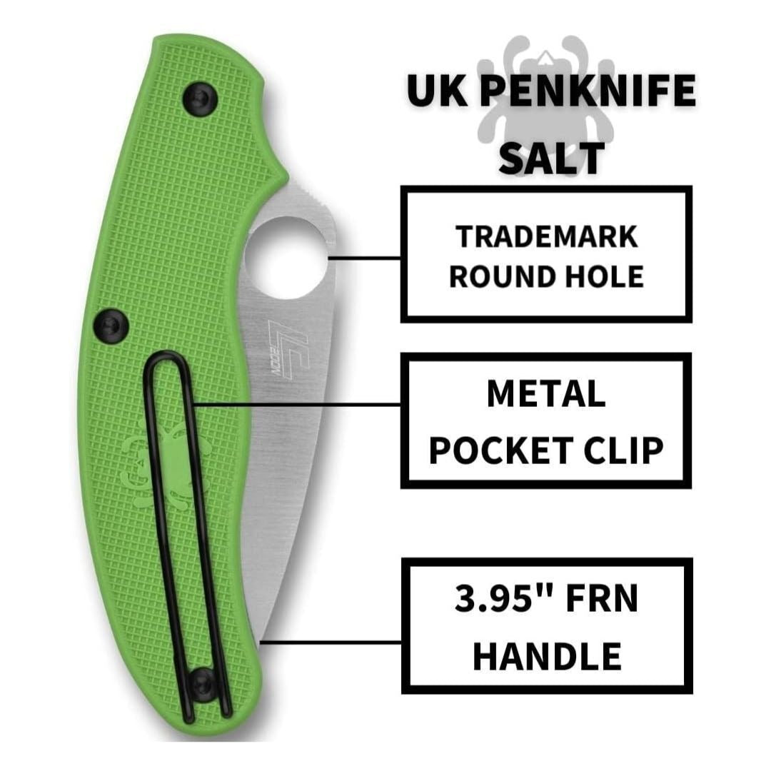 Spyderco 6.91-Inch UK Penknife Salt Pocket Knife with PlainEdge Blade (Green)