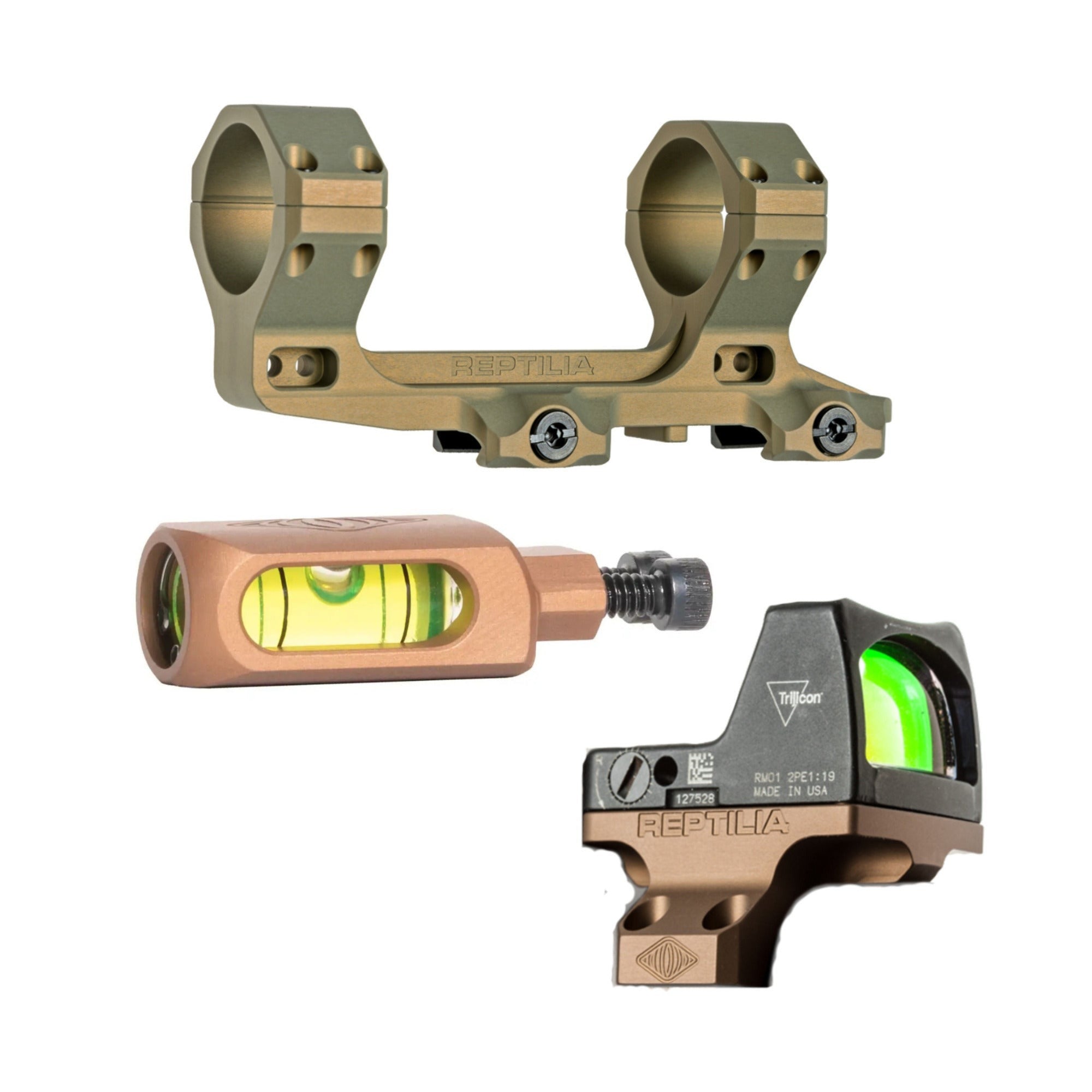 Reptilia AUS 30mm Optic Mount (FDE Anodized) with ROF-90 and Bubble Level Bundle