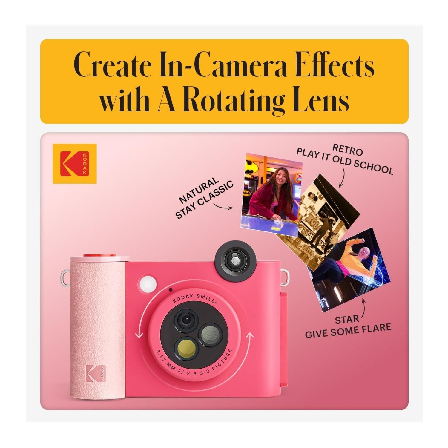 KODAK Smile+ Digital Instant Print Camera with Effect-changing Lens (Fuschia)