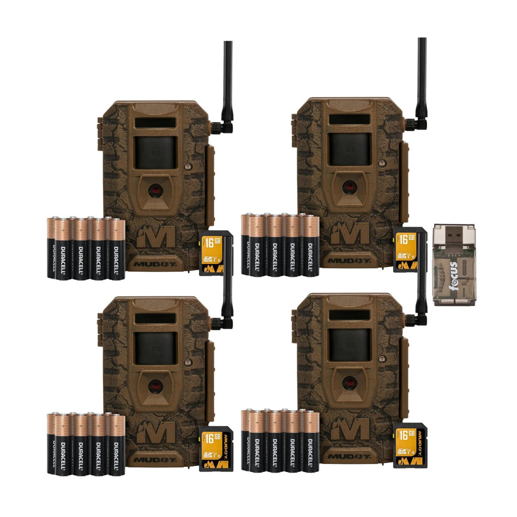 Muddy Outdoors Mitigator 3.0 Combo Cellular Trail Camera (4-Pack) with Accessories and Card Reader