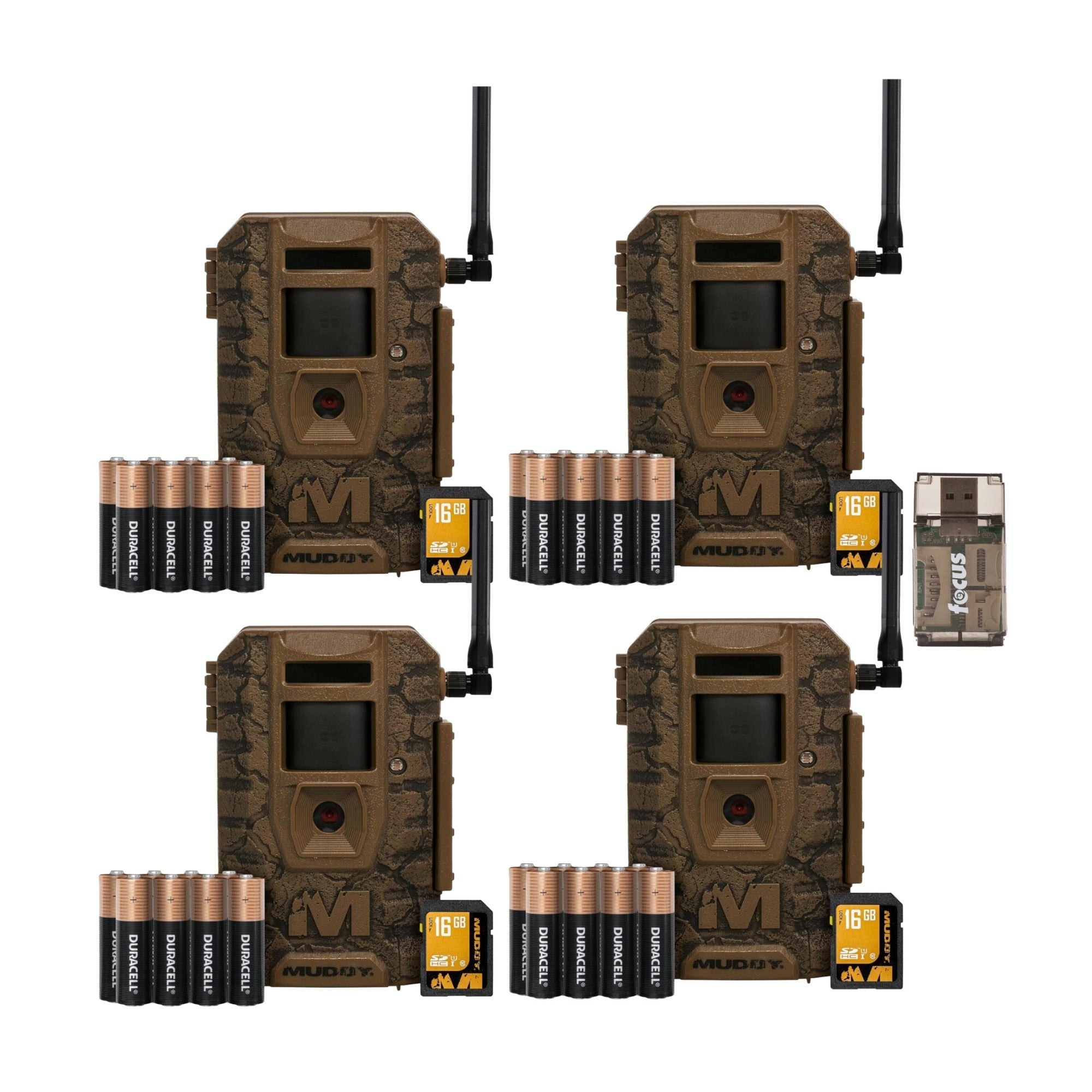 Muddy Outdoors Mitigator 3.0 Combo Cellular Trail Camera (4-Pack) with Accessories and Card Reader