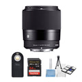 Sigma 30mm f/1.4 Contemporary DC DN Prime Lens for Sony E with 64GB Card Bundle