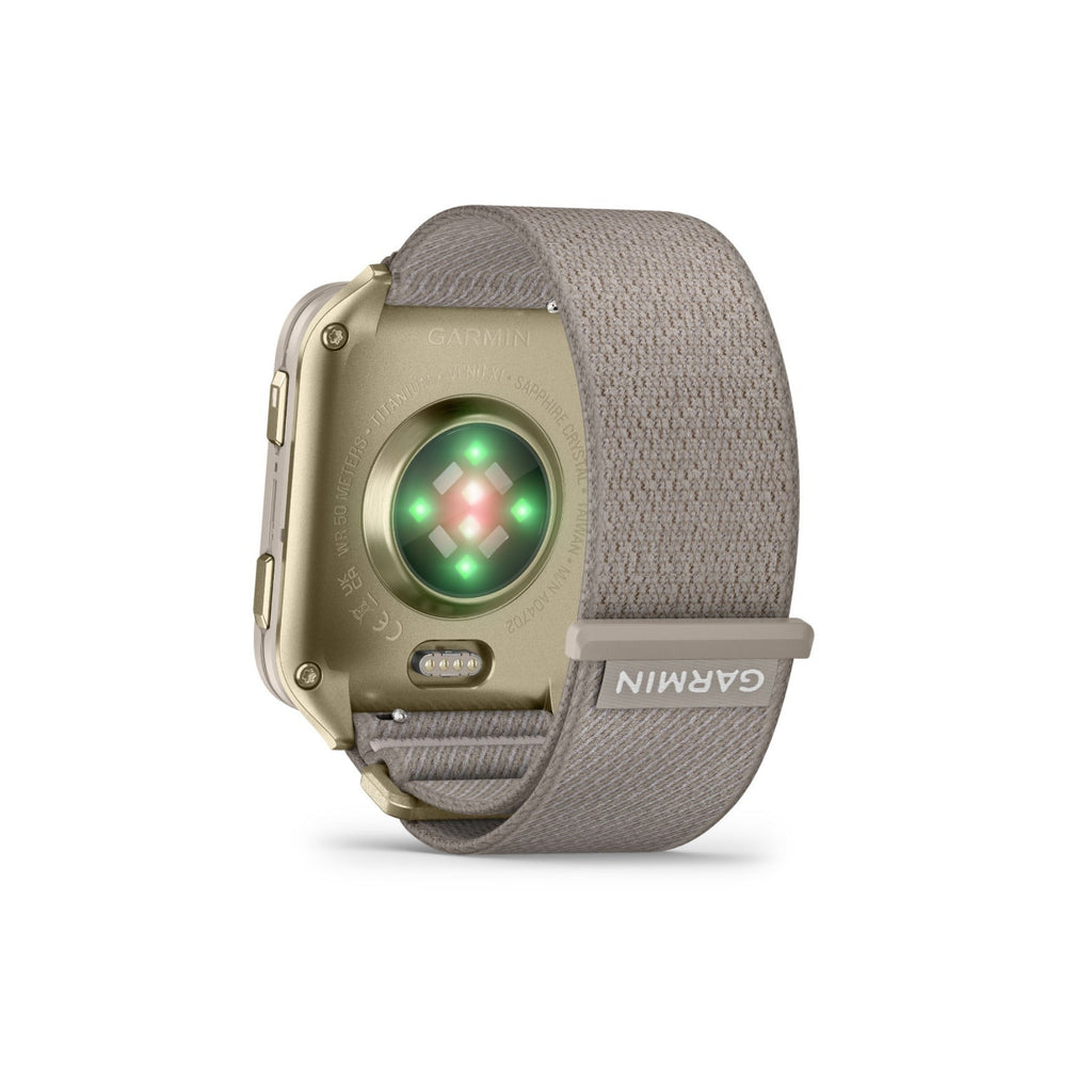 Garmin Venu X1 GPS Smartwatch (Soft Gold Titanium Case, French Gray Nylon Band)