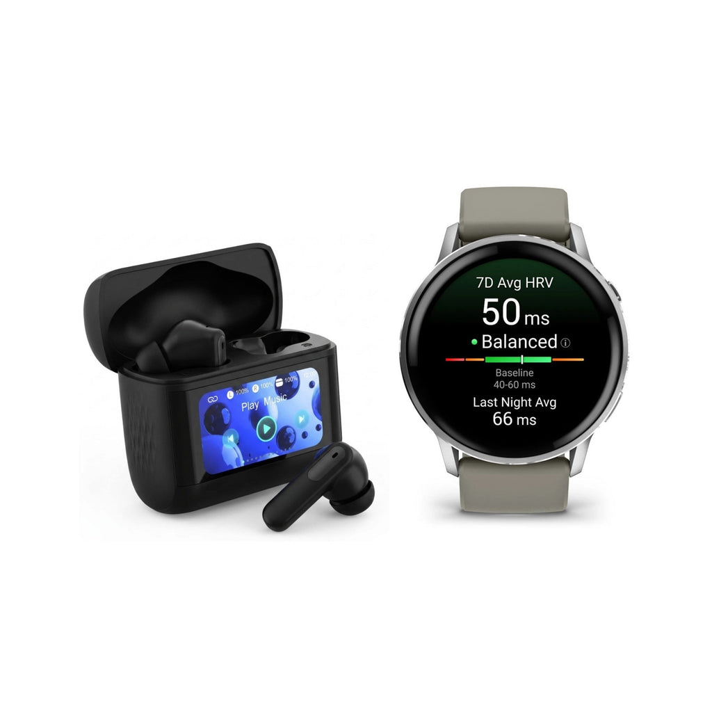 Garmin Venu 4 45mm GPS Smartwatch (Silver/Gray) Bundle with Wireless Earbuds
