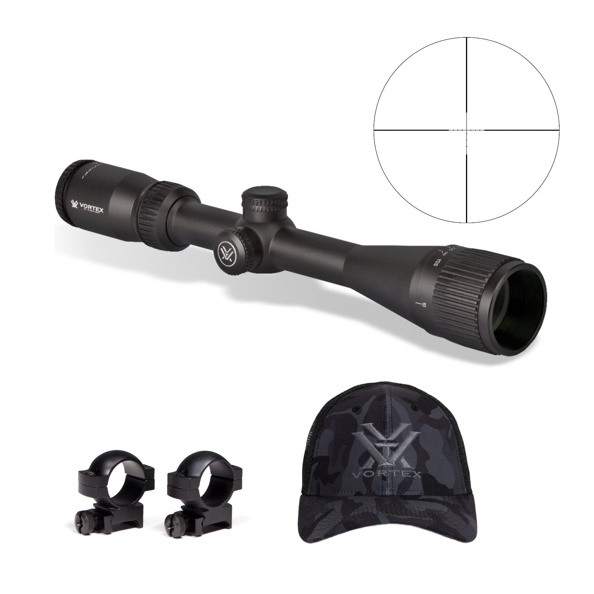 Vortex Crossfire II 4-12x40 AO Riflescope with 1-inch Scope Rings and Hat