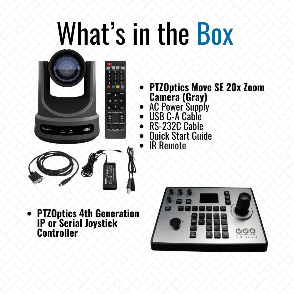 PTZOptics Move SE 20x 1080p Full HD Advanced PTZ Auto-Tracking Pan Tilt Zoom Camera (Gray) Bundle