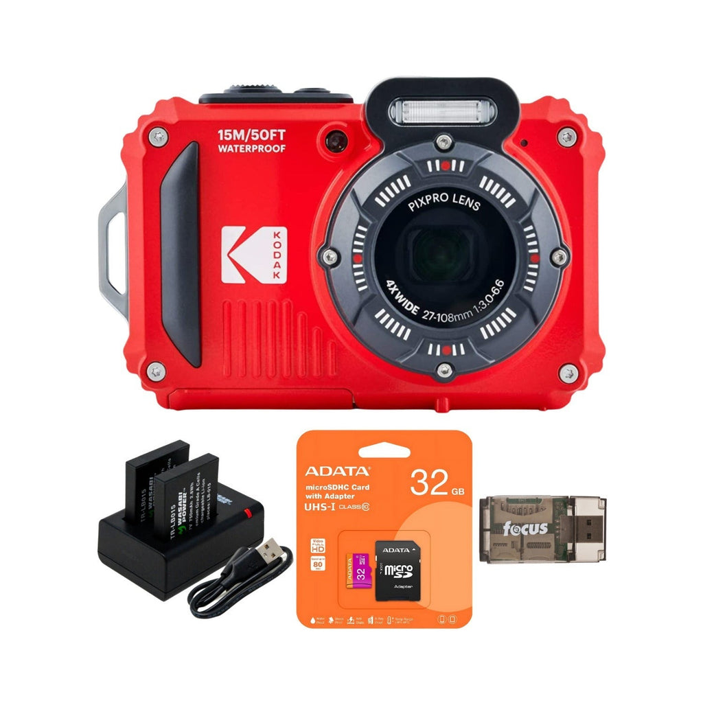 Kodak PIXPRO WPZ2 16MP Waterproof Camera Red with 32GB Card 2 Batteries, Charger