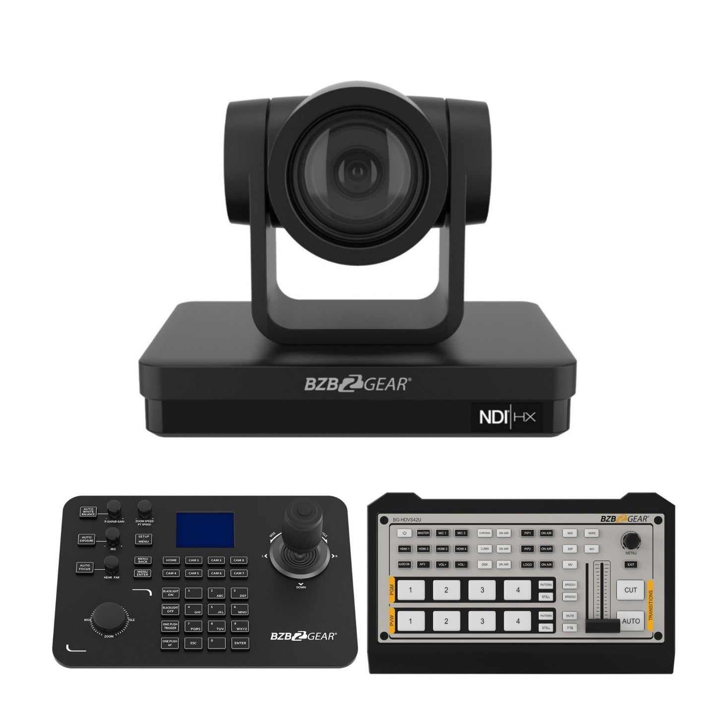 BZBGEAR 30x PTZ Camera Broadcast Kit with 4-Channel Mixer and Advanced Controller with Joystick
