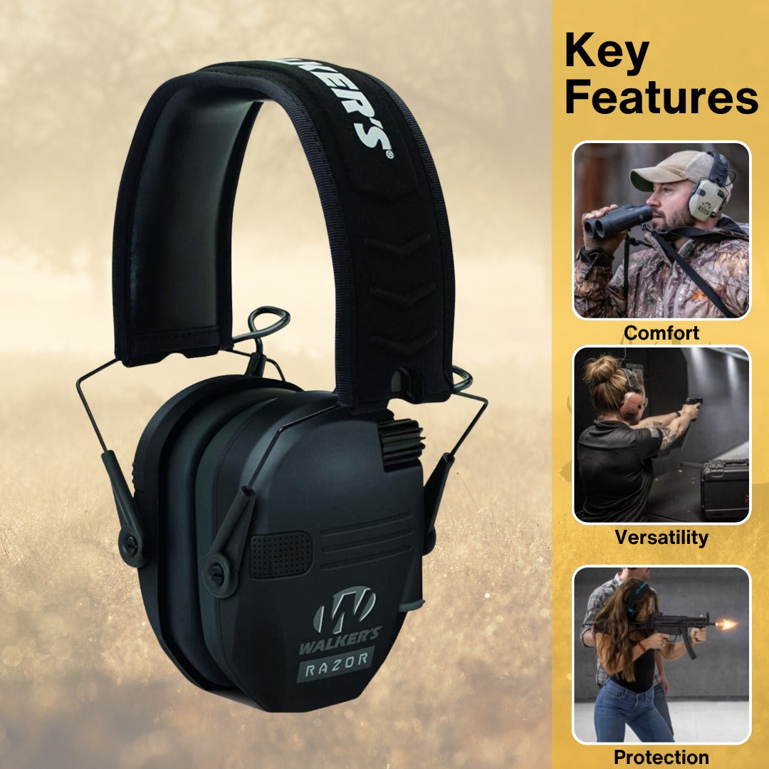 Walker's Razor Slim Electronic Muffs with Walkie Talkie Attachment Bundle