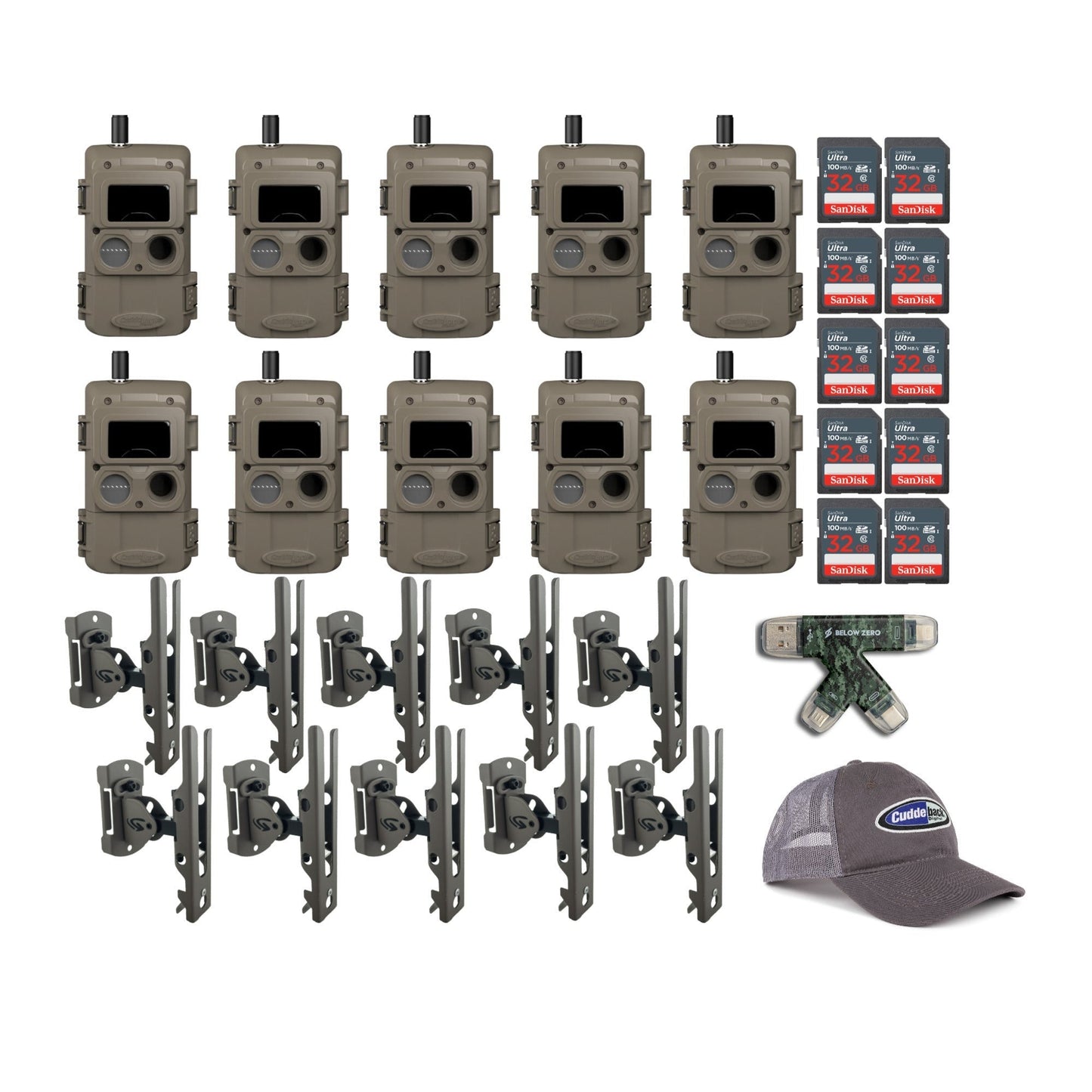 Cuddeback CuddeLink Wireless Trail Camera with Mount, and SD Card, Card Reader Bundle (10 Pack)