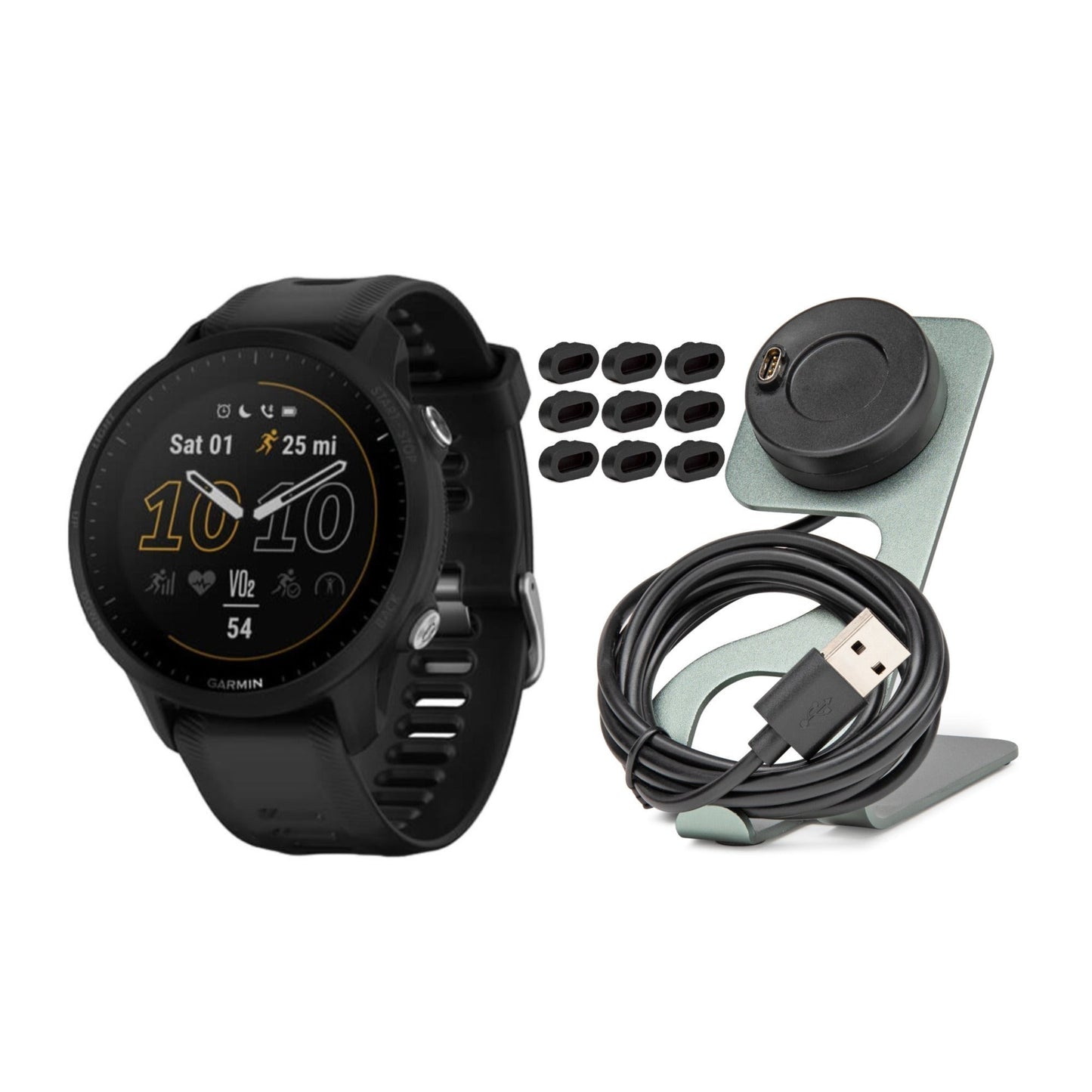 Garmin Forerunner 955 GPS Running Smartwatch (Black) Bundle with Charger Stand and Port Plugs