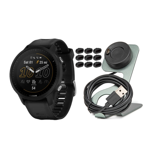 Garmin Forerunner 955 GPS Running Smartwatch (Black) Bundle with Charger Stand and Port Plugs