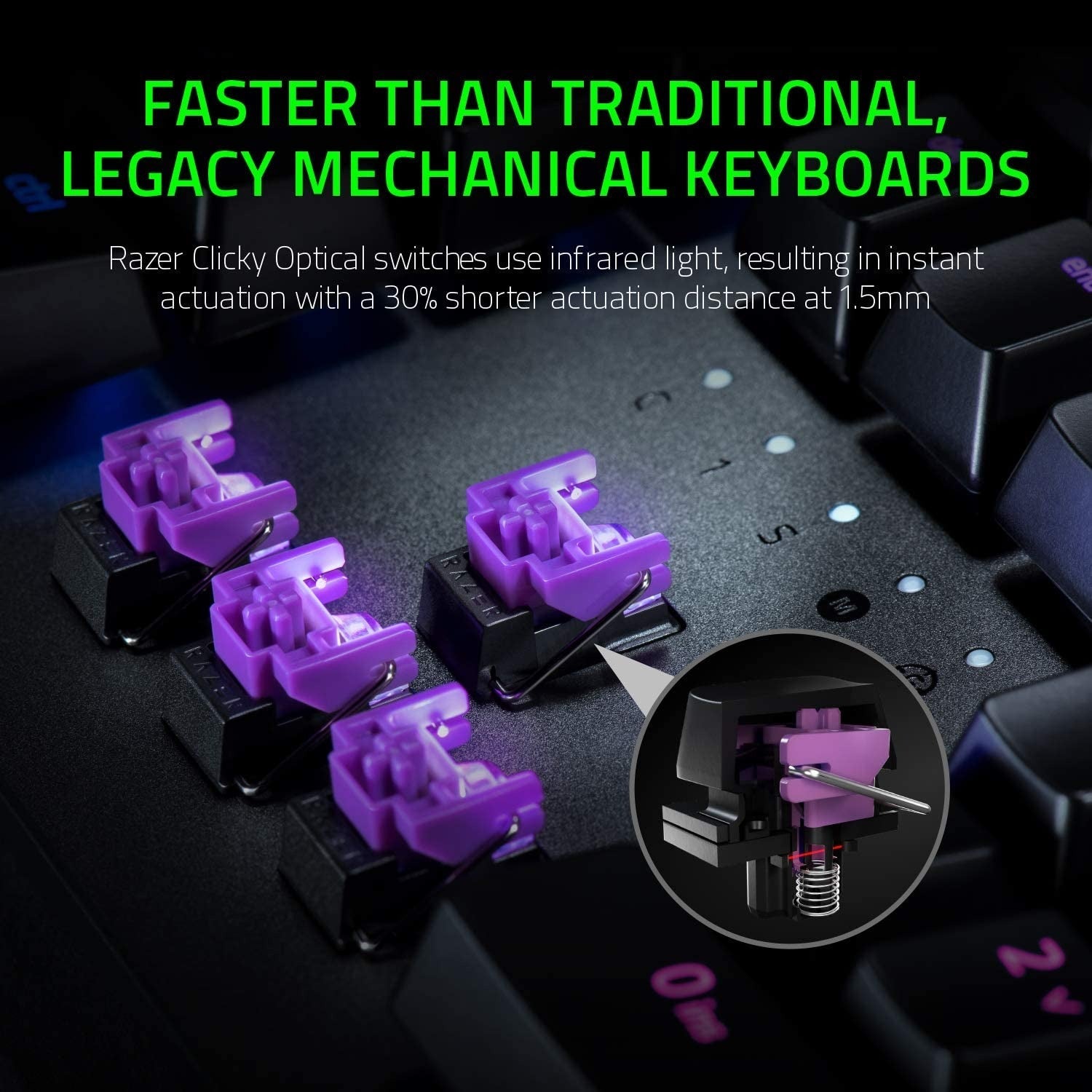 Razer Huntsman Elite Optical Gaming Keyboard, Clicky Purple Switches (Certified Refurbished)