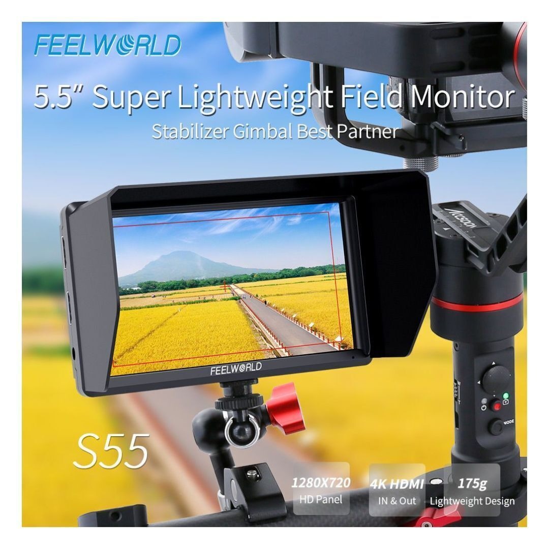 FeelWorld S55 V2 5.5-Inch Camera DSLR Field Monitor with 4K HDMI Input and Output Without Delay