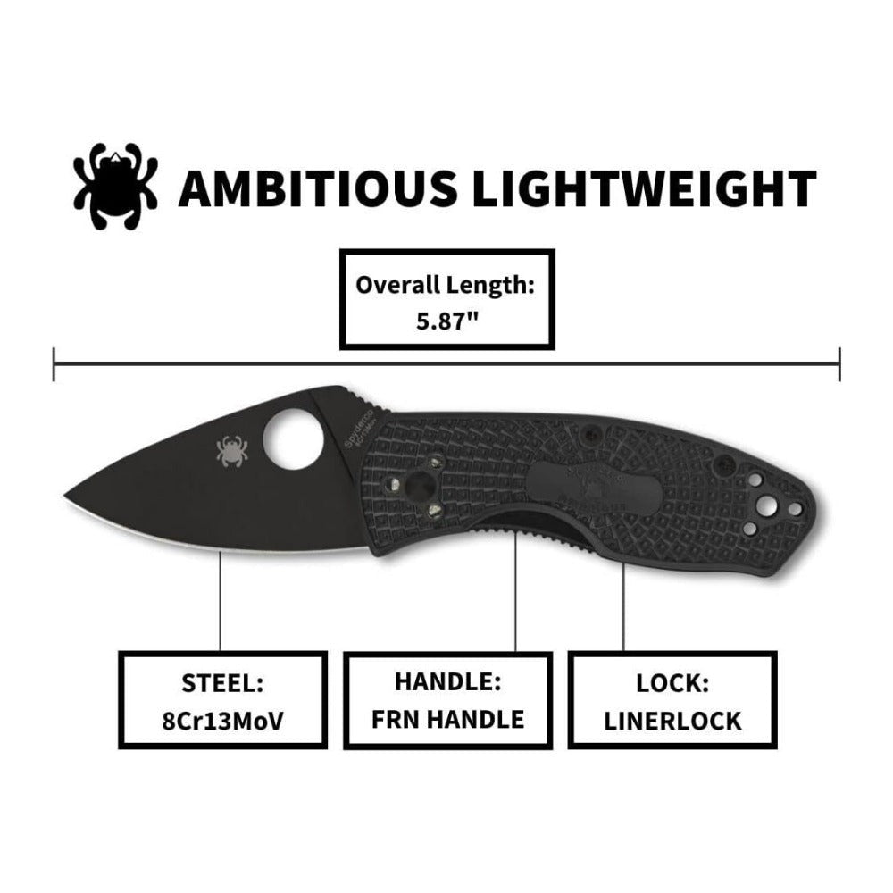 Spyderco Ambitious Lightweight Pocket Knife with 8Cr13MoV Steel Blade and FRN Handle (Black)