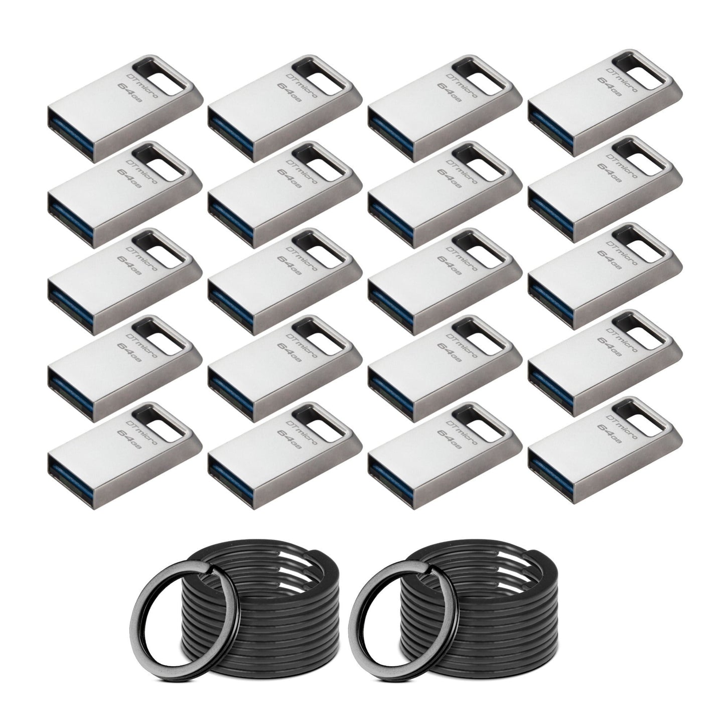 Kingston 64GB DataTraveler Micro USB Metal Flash Drive (20-Pack) and Keyrings (20-Pack) Bundle