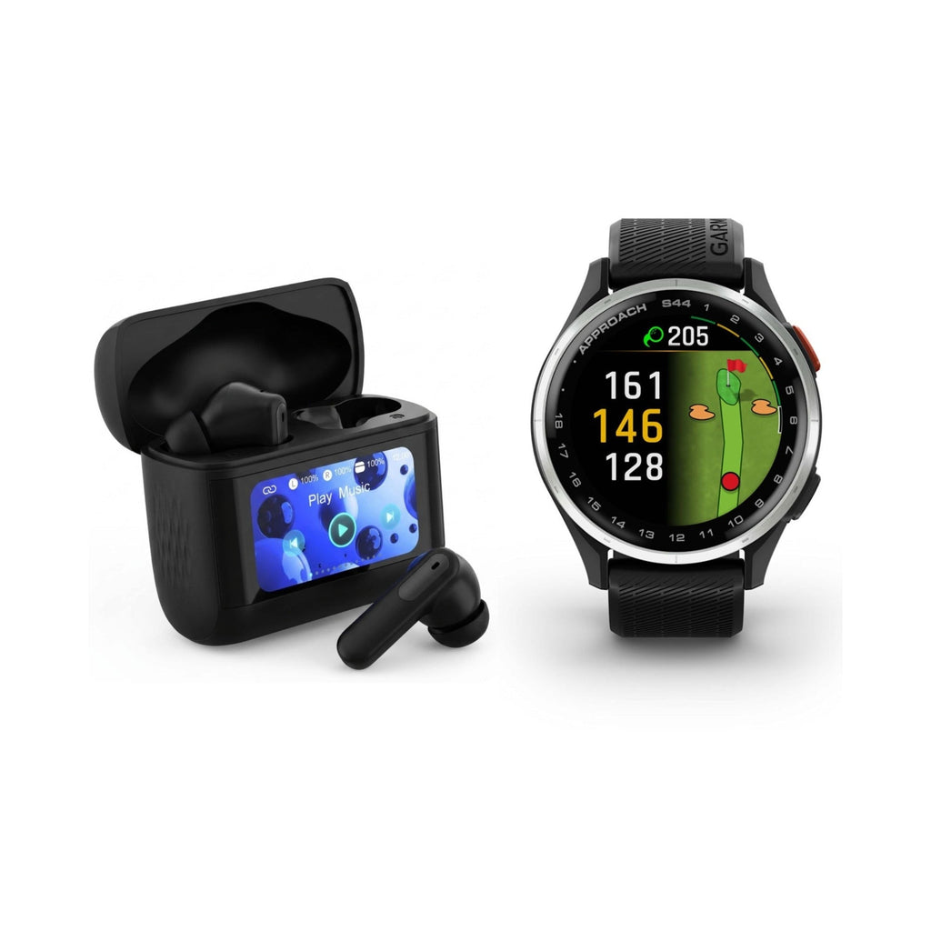 Garmin Approach S44 GPS Golf Smartwatch (Silver Bezel/Black Band) Bundle with T710 Earbuds