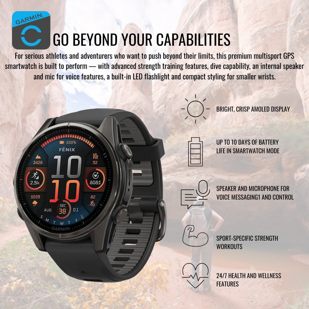 Garmin Fenix 8 43mm GPS Smartwatch (Carbon Gray DLC Titanium and Black-Pebble Gray) Bundle