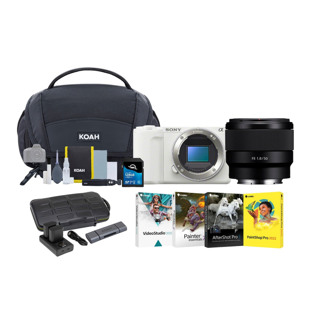 Sony ZV-E10 II Mirrorless Camera (White) with 50mm f/1.8 Lens and Accessories