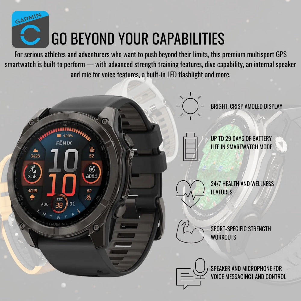 Garmin Fenix 8 AMOLED Sapphire 51mm GPS Smartwatch (Black and Pebble Gray) with Charger Stand Bundle