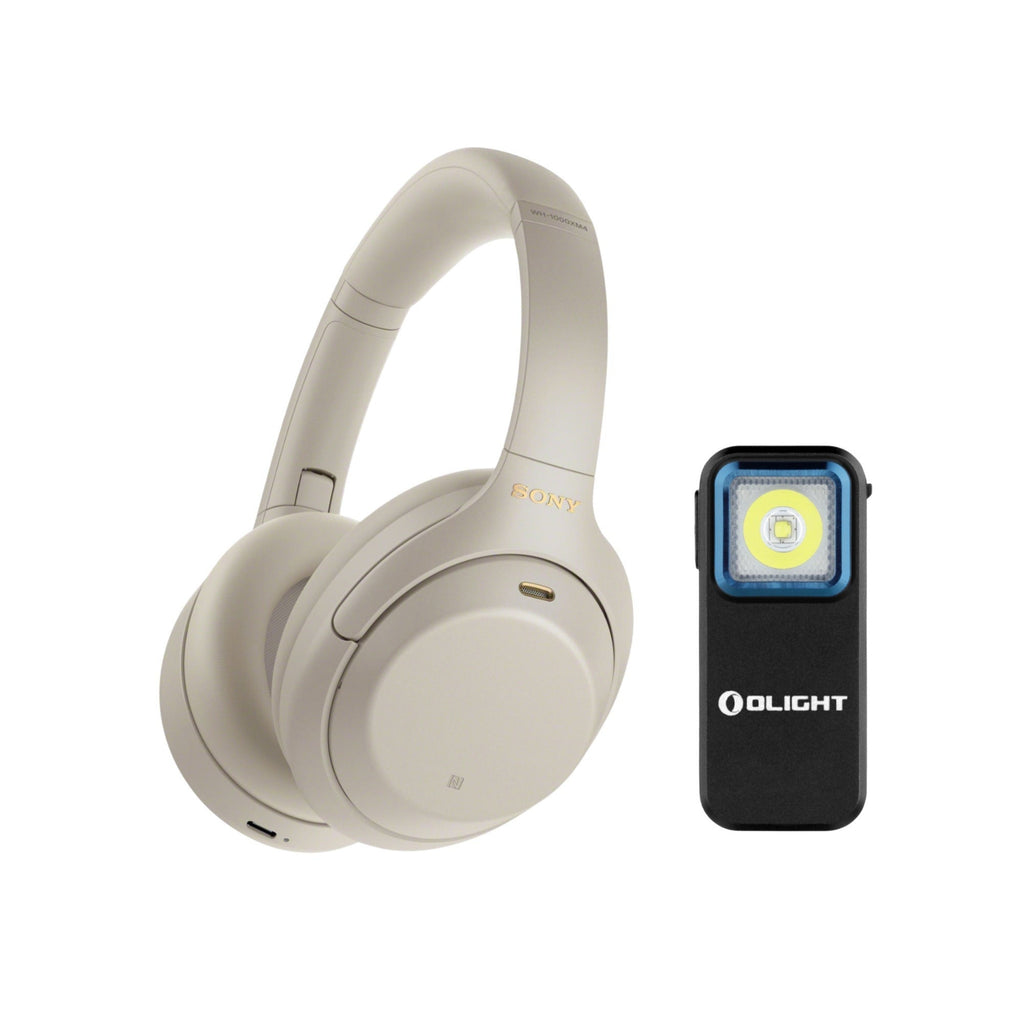 Sony WH-1000XM4 Wireless Headphones (Silver) with Oclip Clamp-On Light Bundle