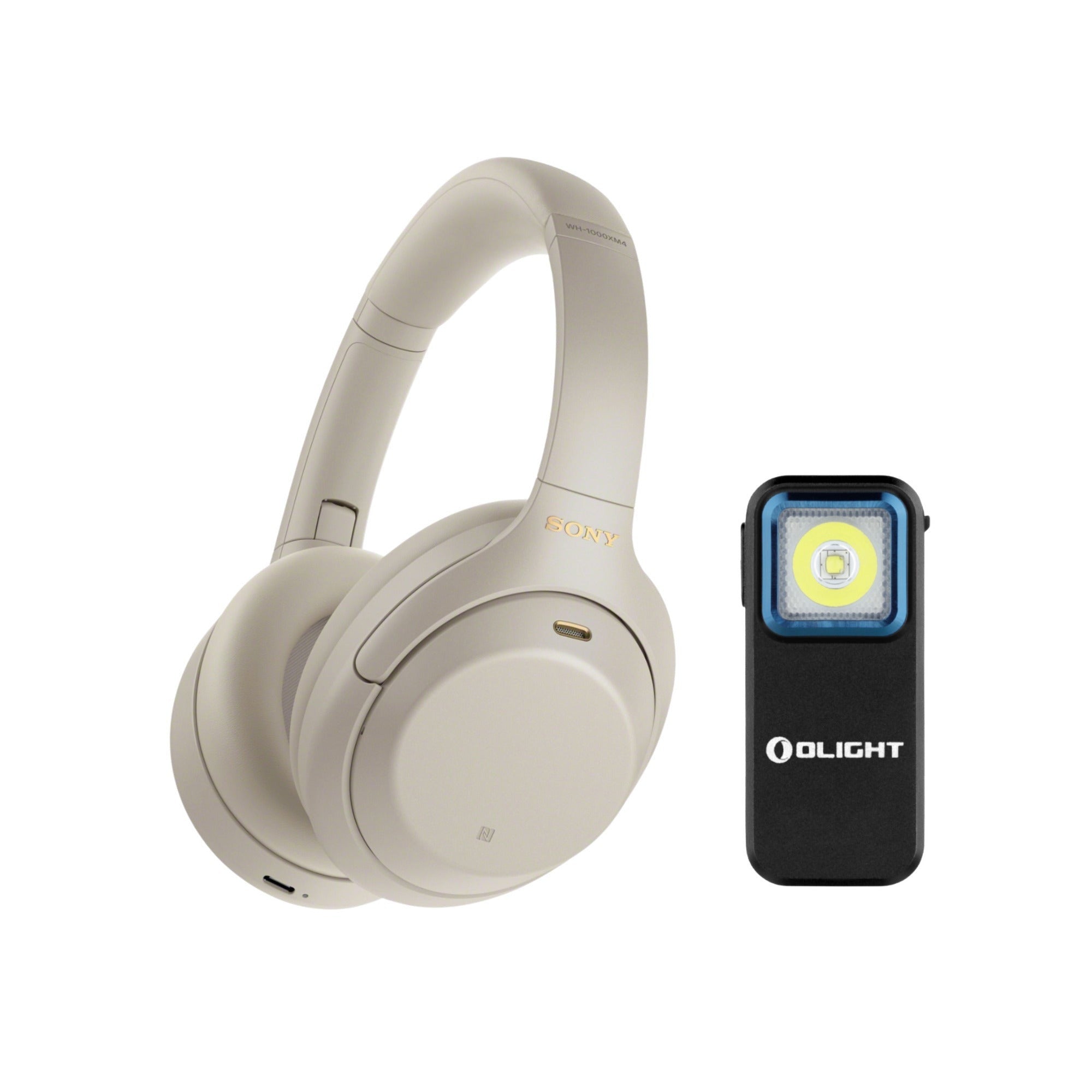 Sony WH-1000XM4 Wireless Headphones (Silver) with Oclip Clamp-On Light Bundle
