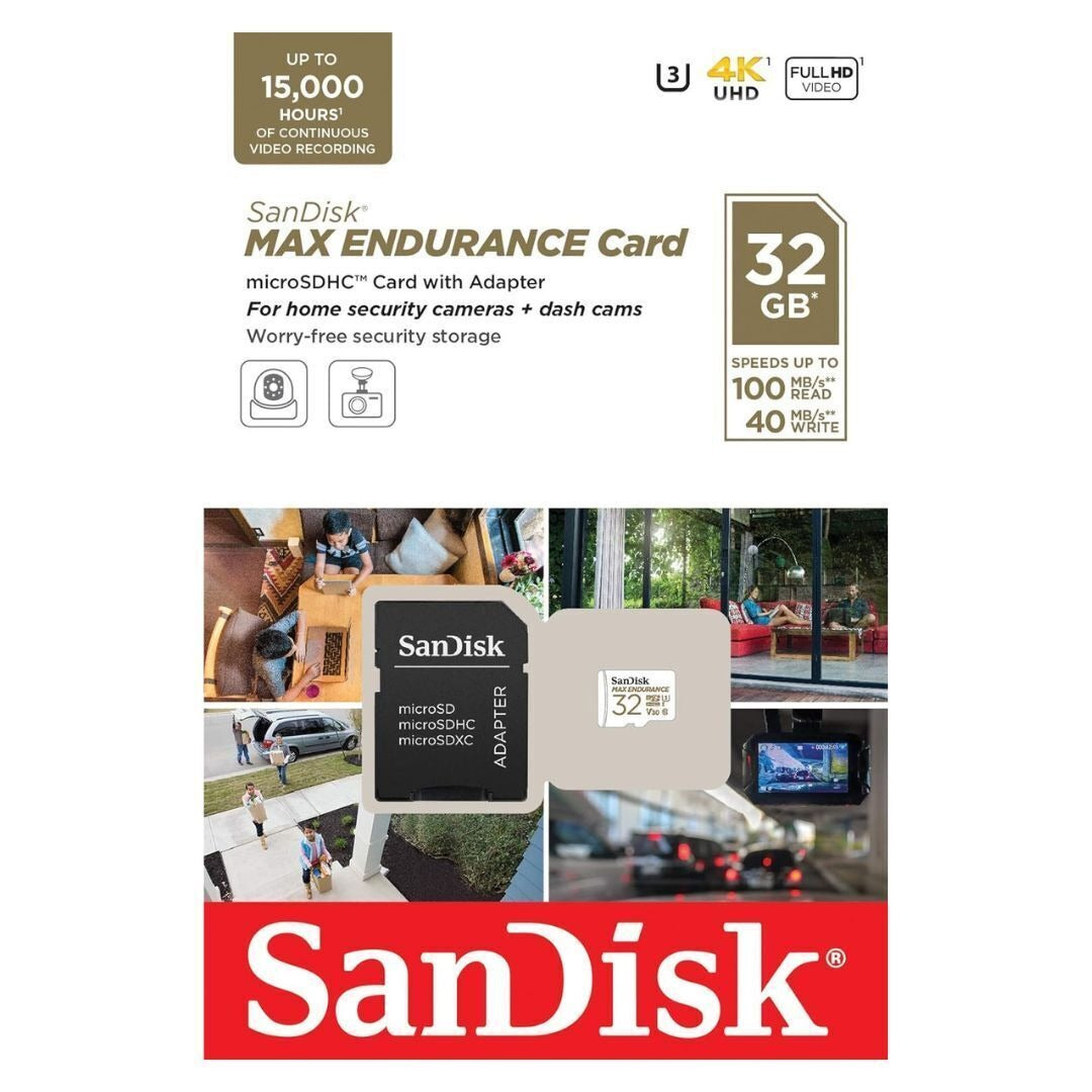 SanDisk 32GB MAX Endurance MicroSDHC Card with Adapter, 100MBPS Read Speed, and 40MBPS Write Speed