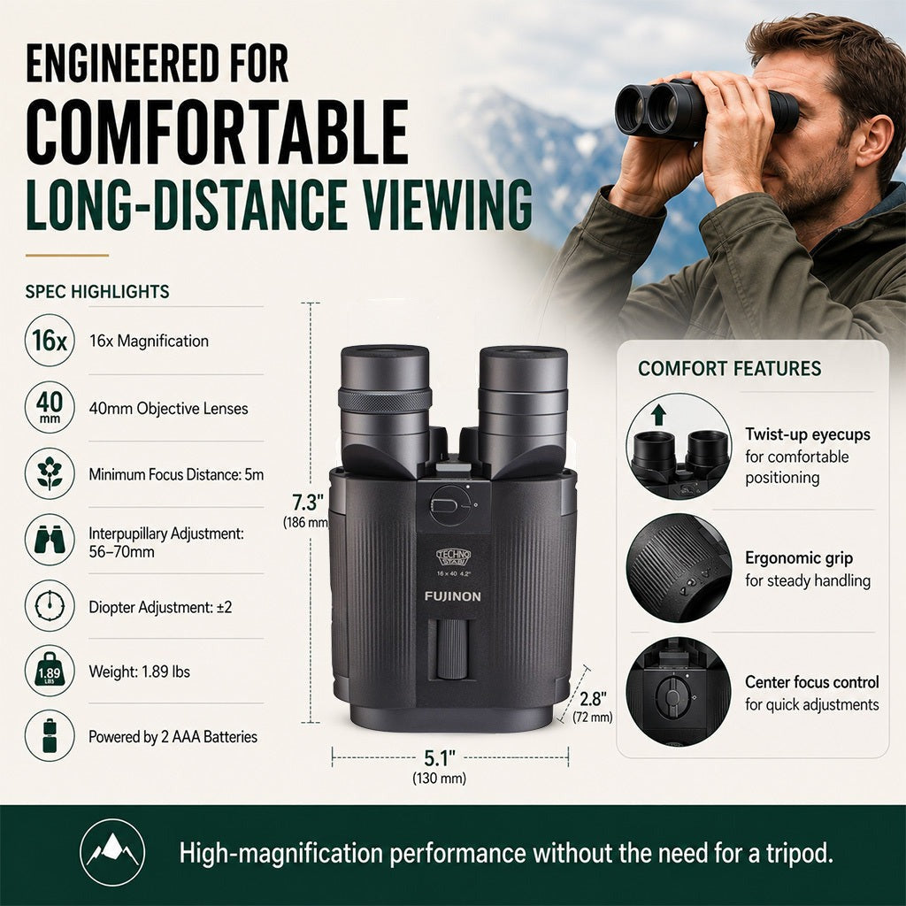 Fujifilm Techno-Stabi TS-L1640 Stabilized Binocular with Accessories Bundle