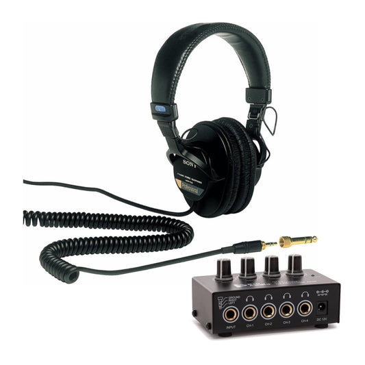 Sony MDR7506 Folding Professional Closed Ear Headphones with Stereo Headphone Amplifier Bundle