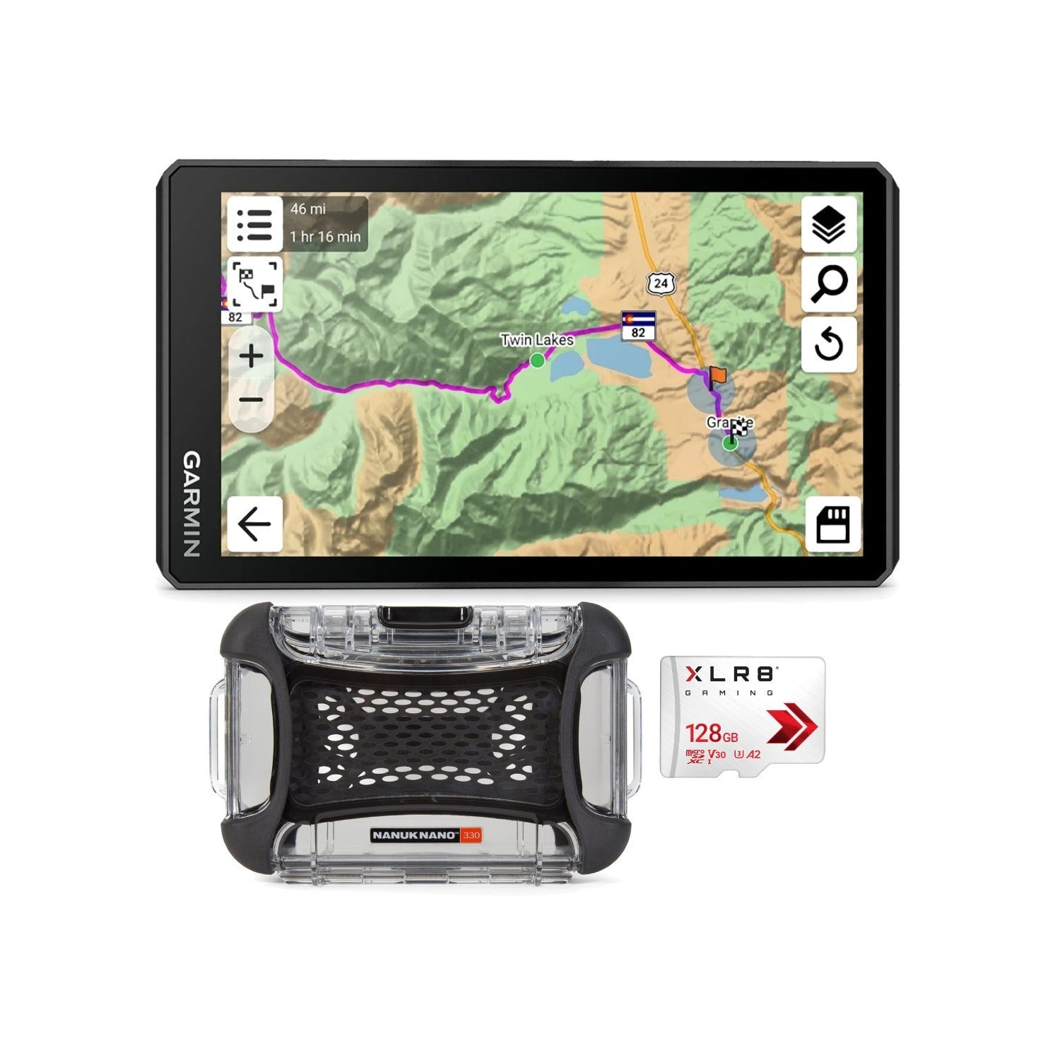 Garmin zmo XT3 4.7 Inch Motorcycle GPS Navigator with 128GB Card & Case Bundle