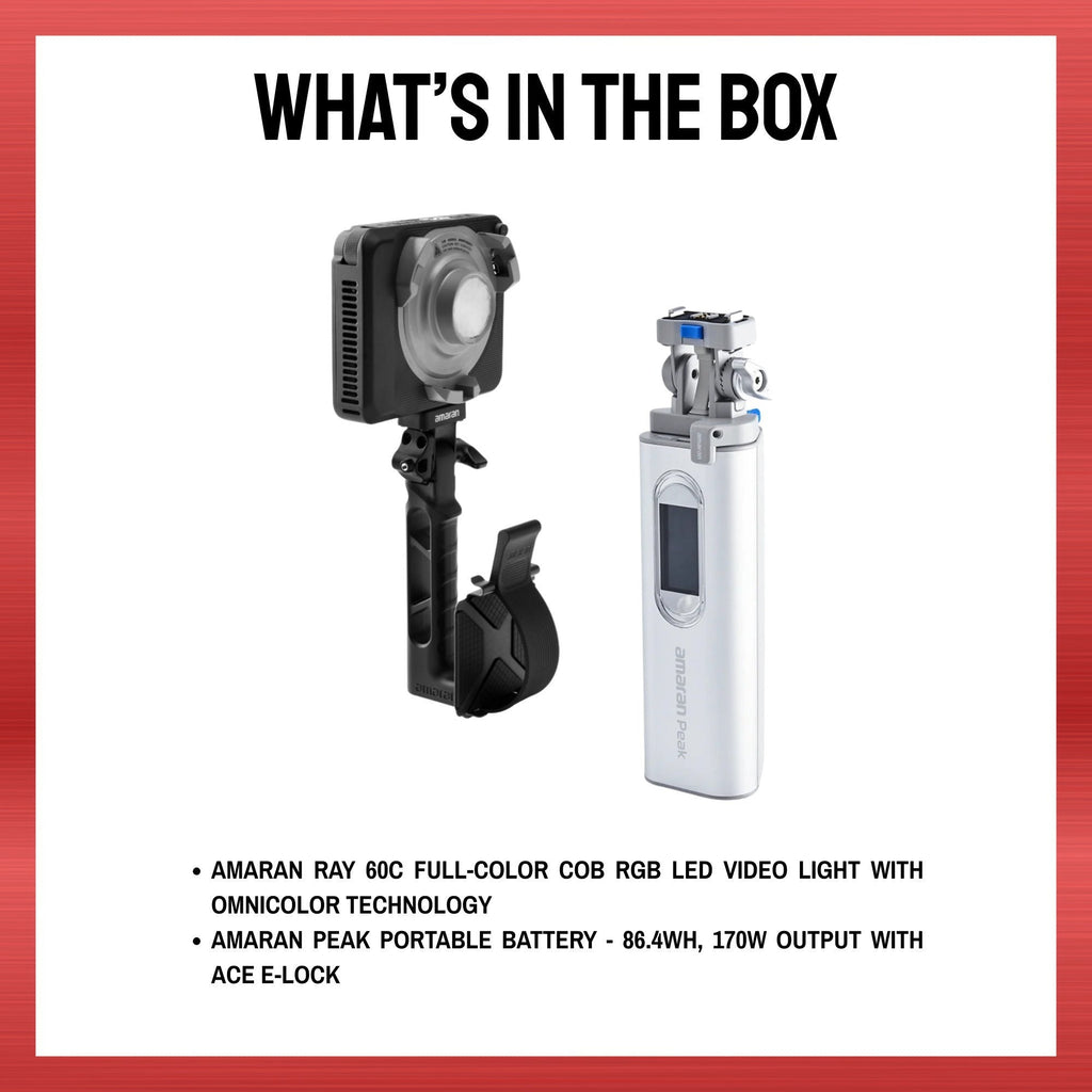 Amaran Ray 60c RGB LED Video Light Bundle with Portable Battery with Ace E-Lock