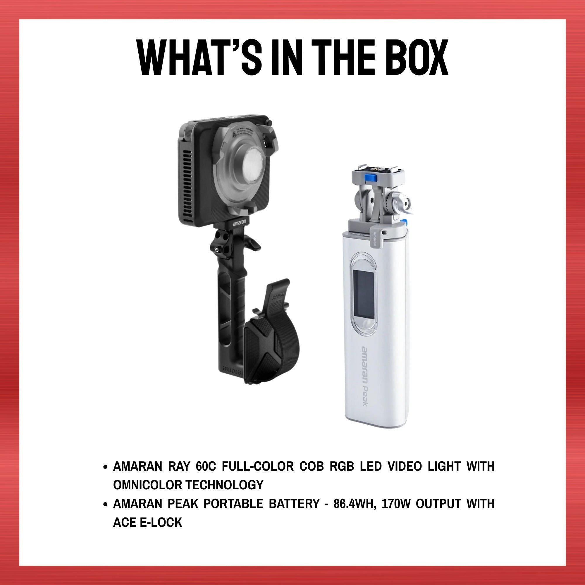 Amaran Ray 60c RGB LED Video Light Bundle with Portable Battery with Ace E-Lock
