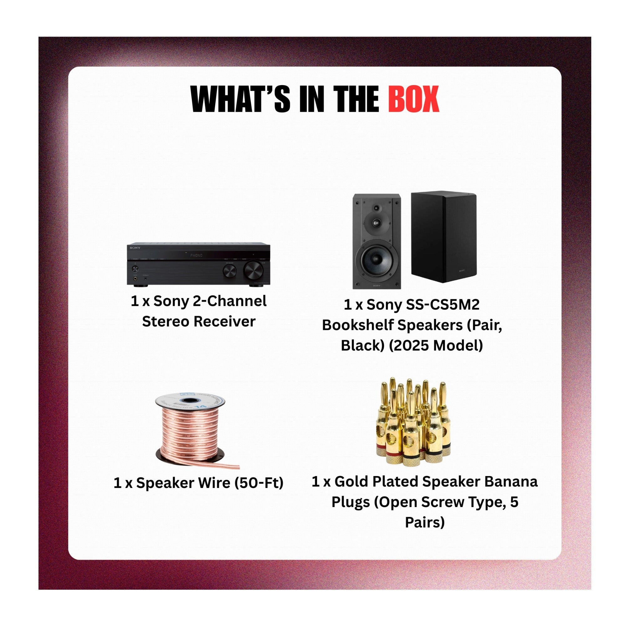 Sony 2-Channel Stereo Receiver with Bookshelf Speaker (Pair, Black) Bundle