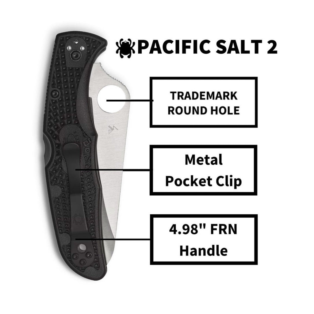 Spyderco Pacific Salt 2, 8.72-Inch Lightweight Folding Knife with Black Handle