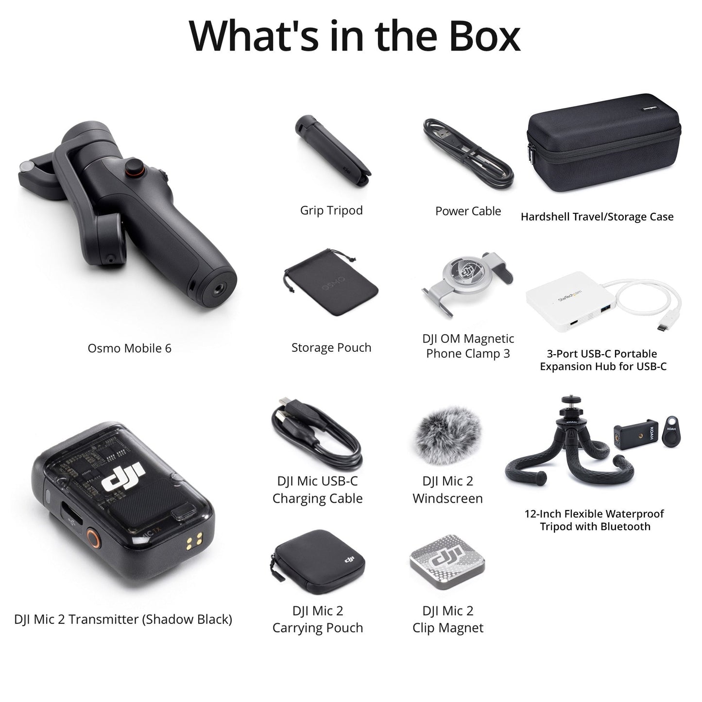DJI Osmo Mobile 6 Compact, Smartphone Gimbal with DJI Mic 2 Transmitter (1 TX, Shadow Black) Bundle