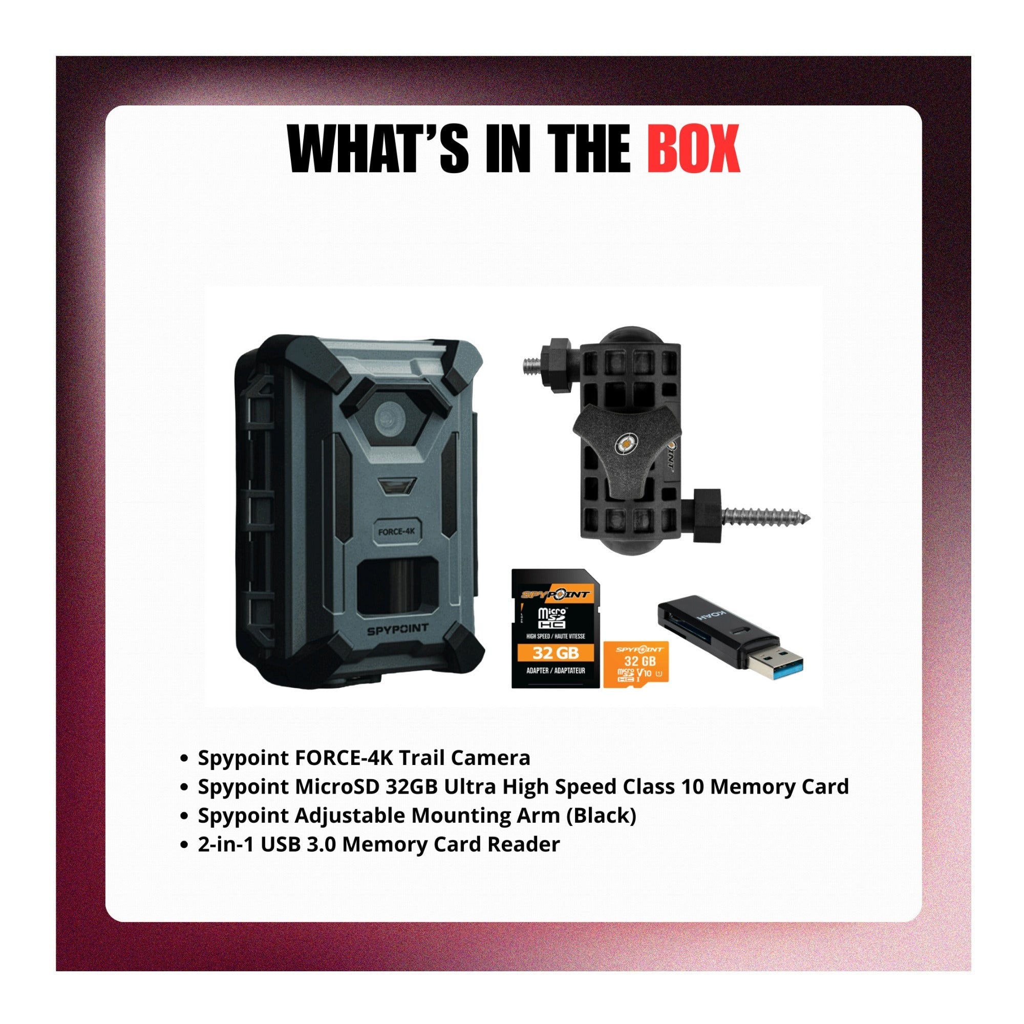 Spypoint FORCE-4K Trail Camera with 32GB MicroSD and Accessories Bundle