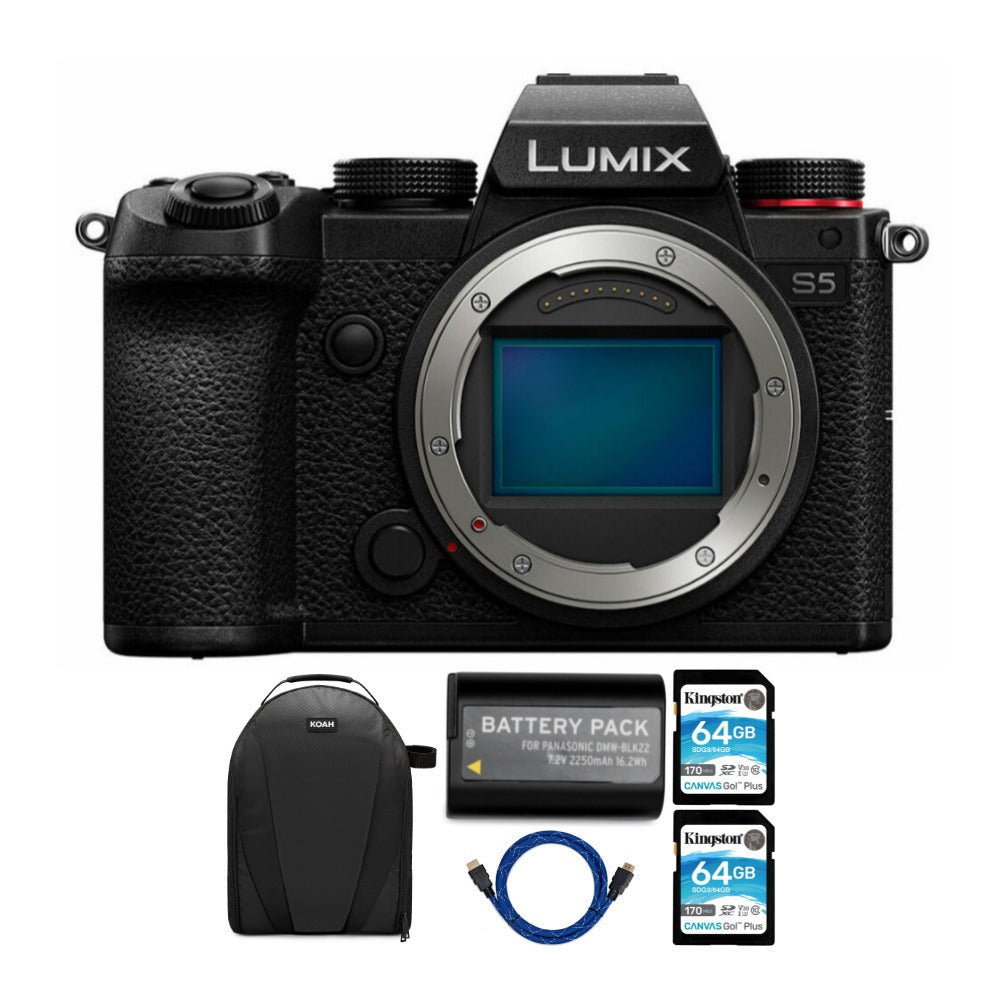 Panasonic LUMIX S5 4K Mirrorless Full-Frame L-Mount Camera (Body Only) with Sling Camera Bag Bundle