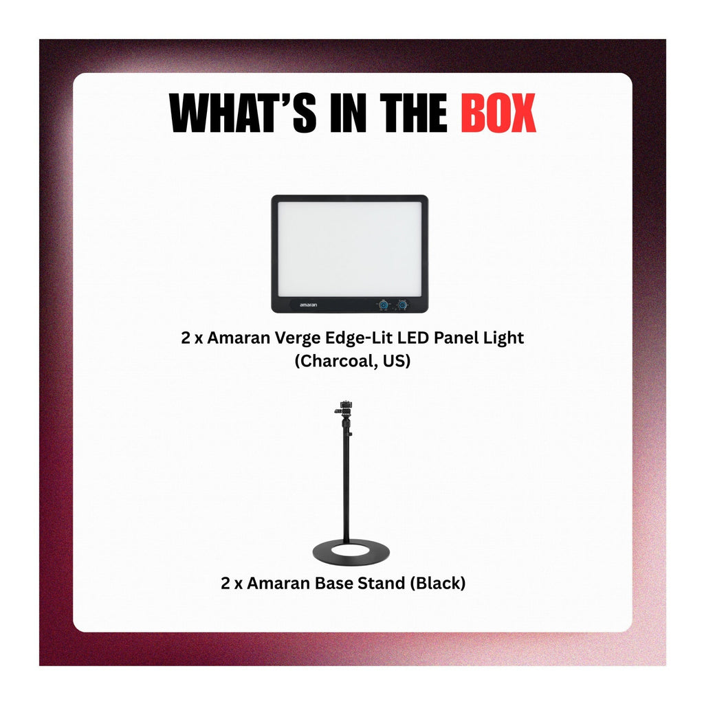 Amaran Verge Edge-Lit LED Panel Light (Charcoal, US) with Base Stand Bundle