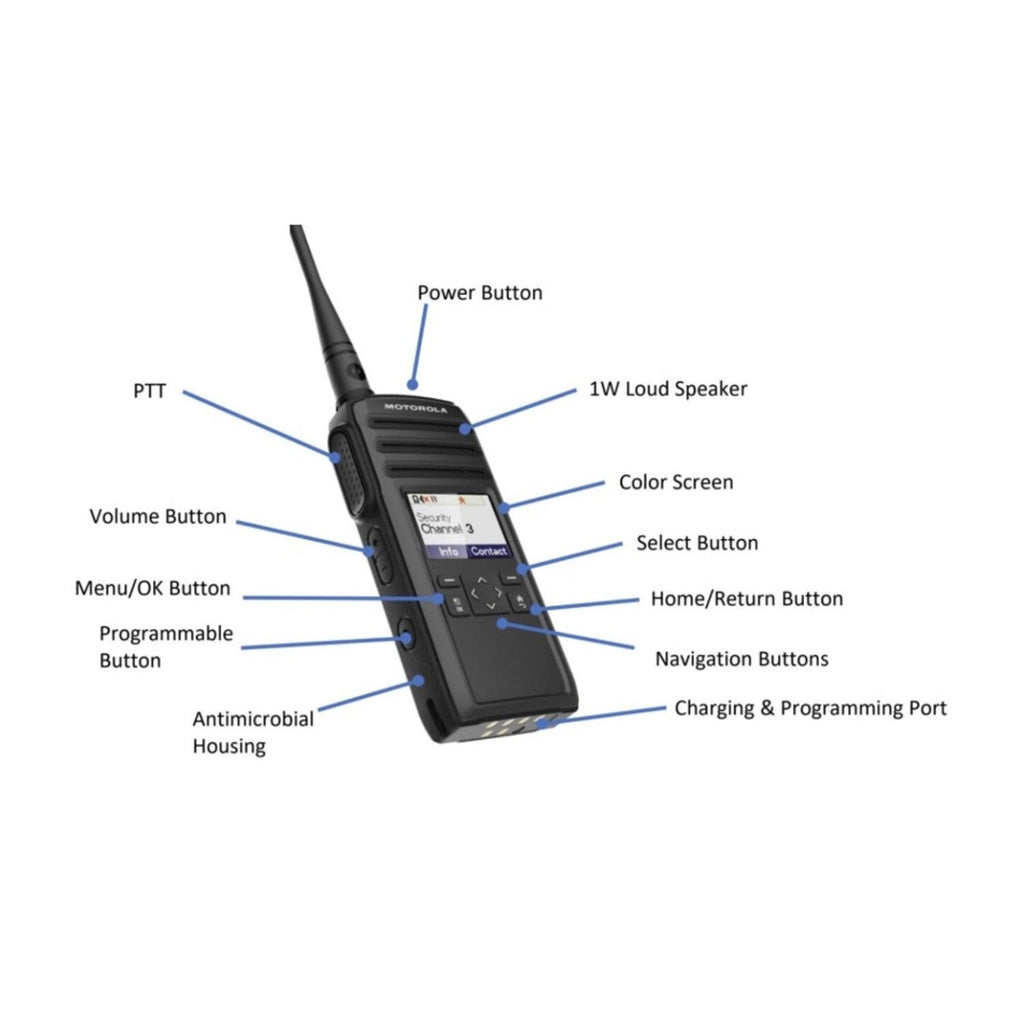 Motorola DTR700 Digital Two-Way Radio - 900MHz, 50 Channels, IP54 Rated with Color Display