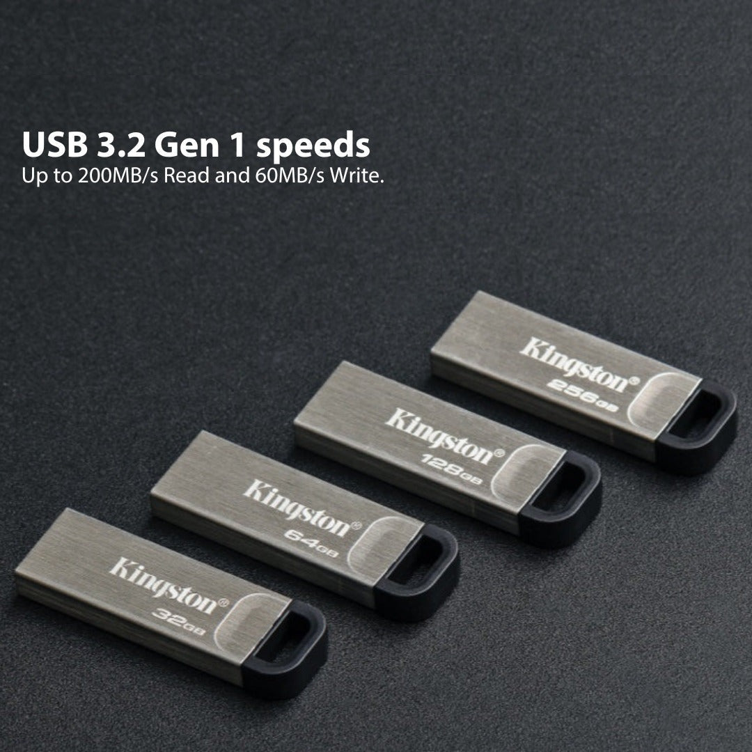 Kingston 128GB DataTraveler Kyson USB 3.2 Flash Drive (5-Pack) and Focus Camera Keyrings Bundle