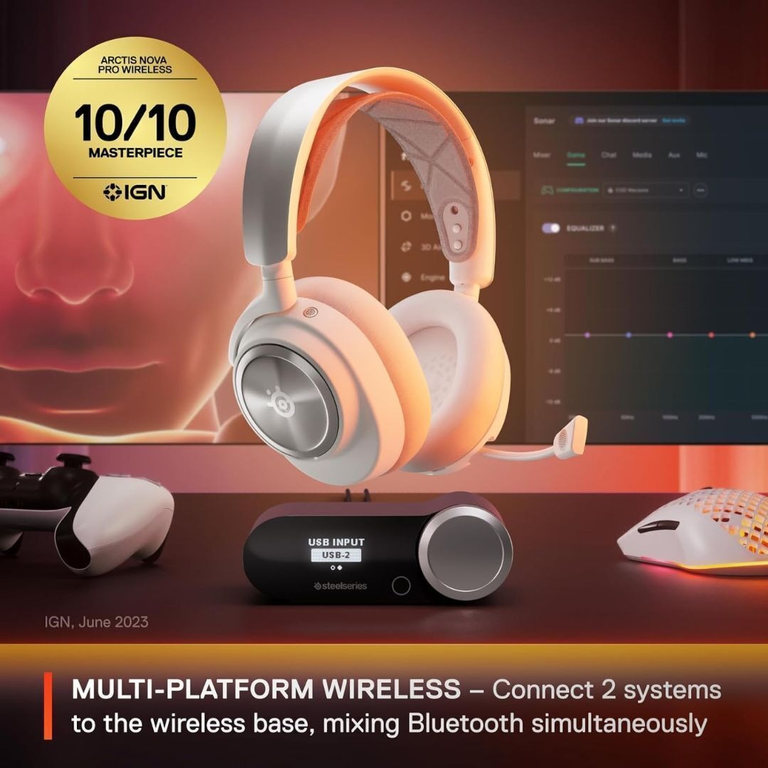 SteelSeries Arctis Nova Pro Wireless Multi-System Gaming Headset for PC and PlayStation (White)