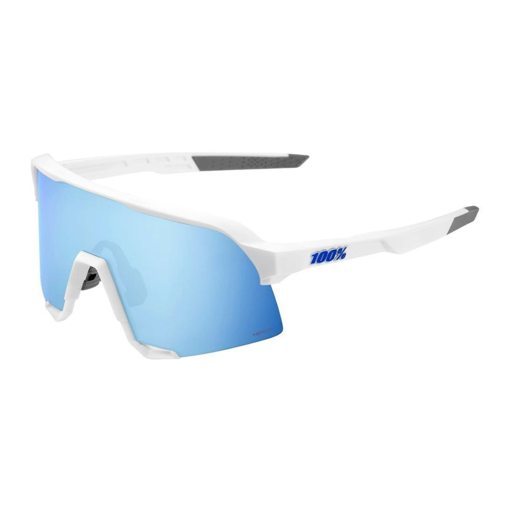 100% S3 Sunglasses Matte White HiPER Blue Lens