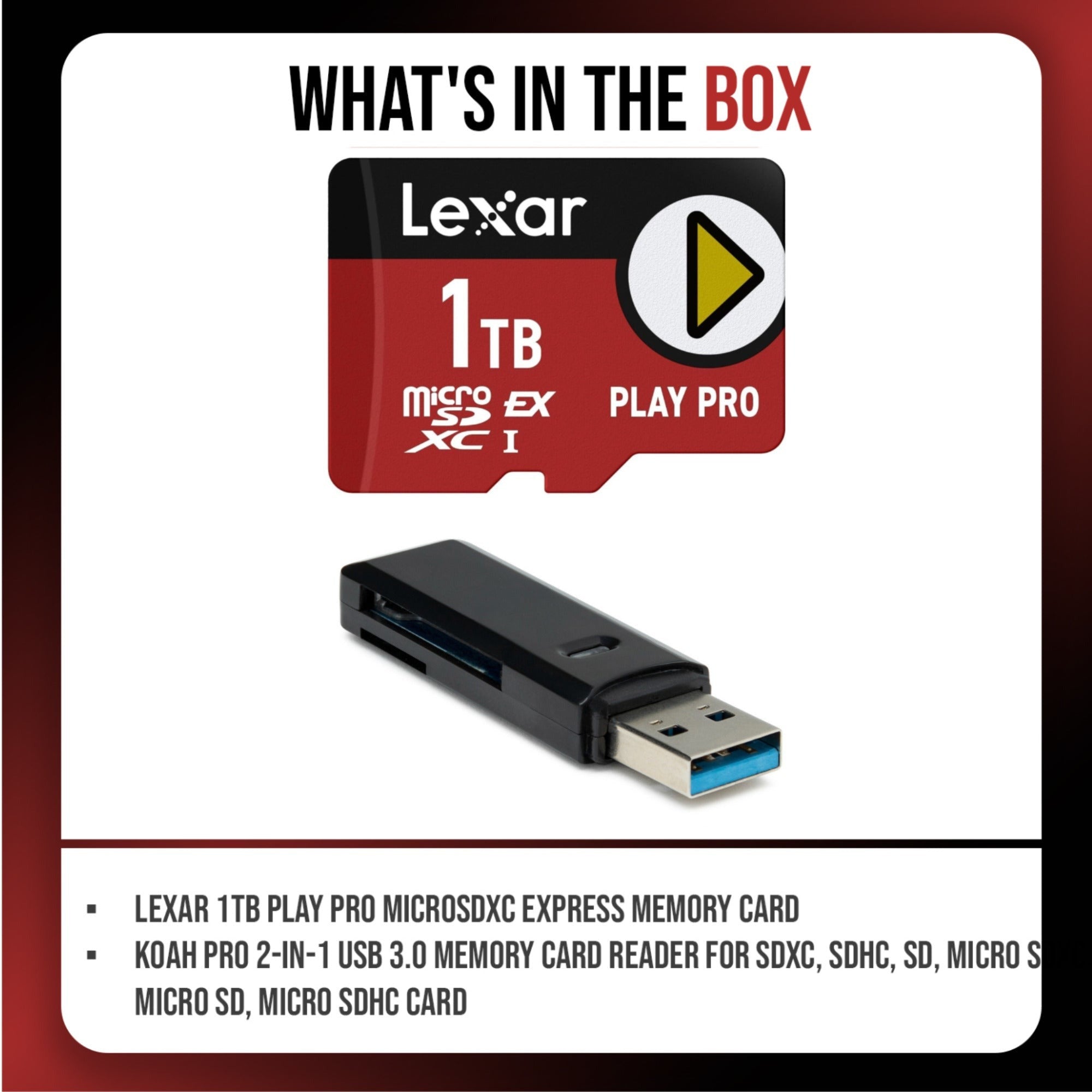 Lexar 1TB PLAY PRO Express Memory Card with 2-in-1 USB 3.0 Card Reader Bundle