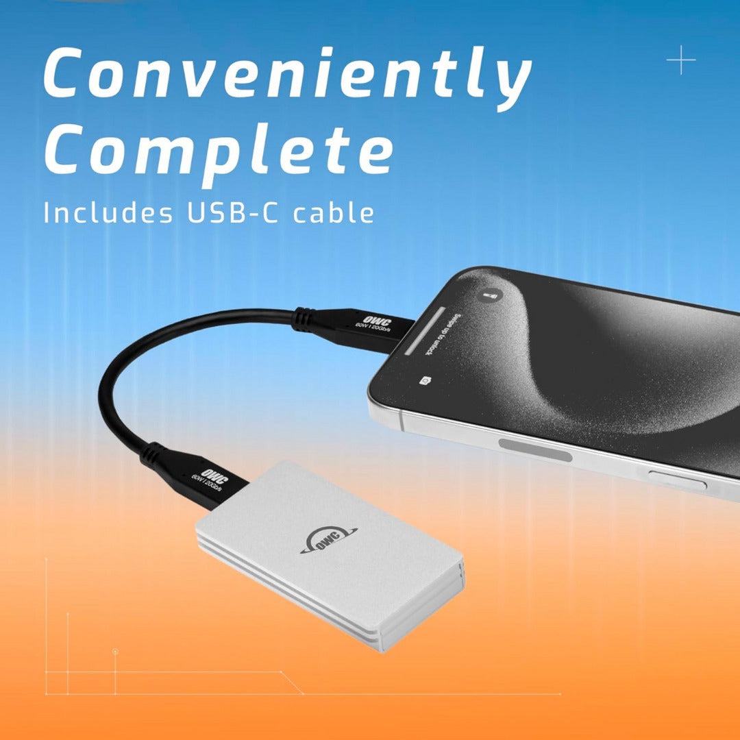 OWC Envoy 1TB Ultra-Portable USB-C NVMe SSD with 1000 MBPS Transfer Speed (Silver) Bundle